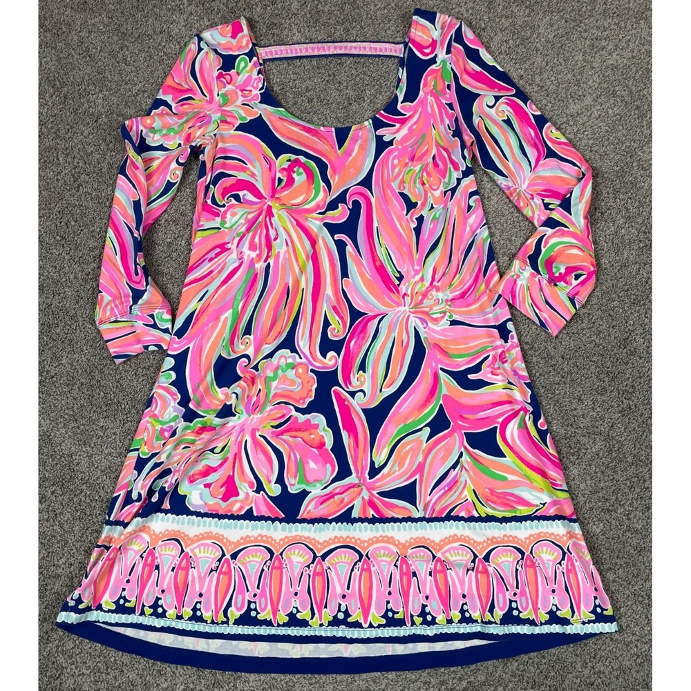 Lilly Pulitzer Dress Womens Small Emma Swing Resort Navy Banana Flambe Tropical